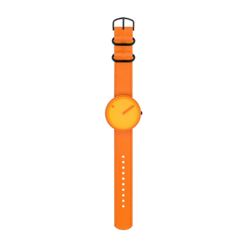 Picto - Gebranntes gelbes Zifferblatt mit gebranntem orangefarbenem Armband - 40 mm